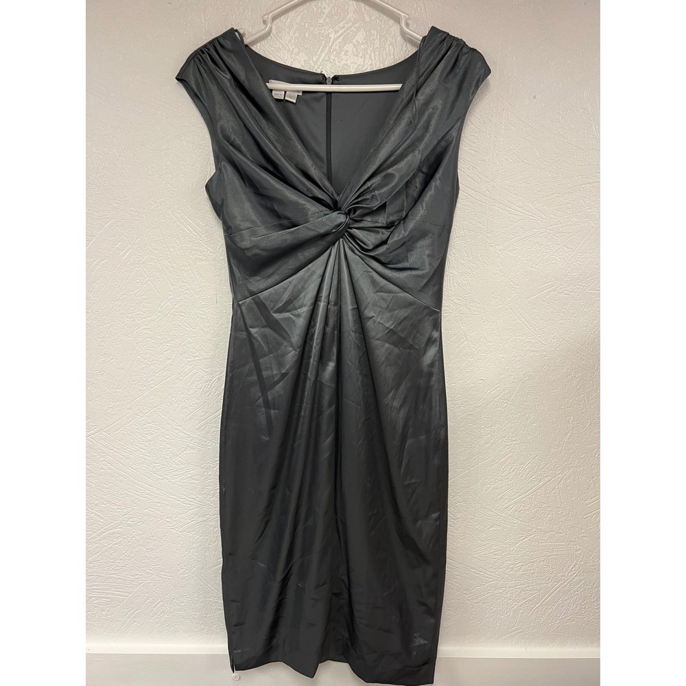 London Times Sheath Dress Knot Front Sleeveless‎ Party Cocktail Gray 6